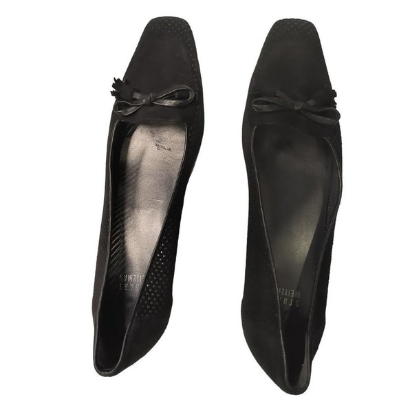 Stuart Weitzman Women Kitten Heel Pump Black suede Squared Toe 8.5M‎ - Picture 6 of 14